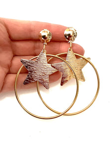 Clip On Gold Star Hoop Earrings