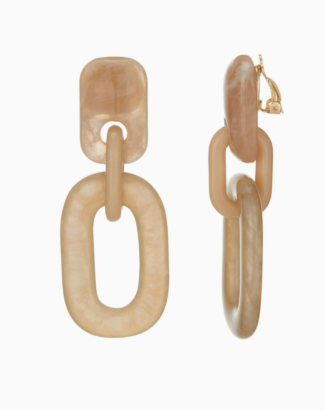 Clip On Beige Acrylic Chain Earrings