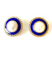 Load image into Gallery viewer, Clip On Vintage Blue and Pearl Earrings
