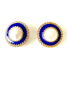 Clip On Vintage Blue and Pearl Earrings