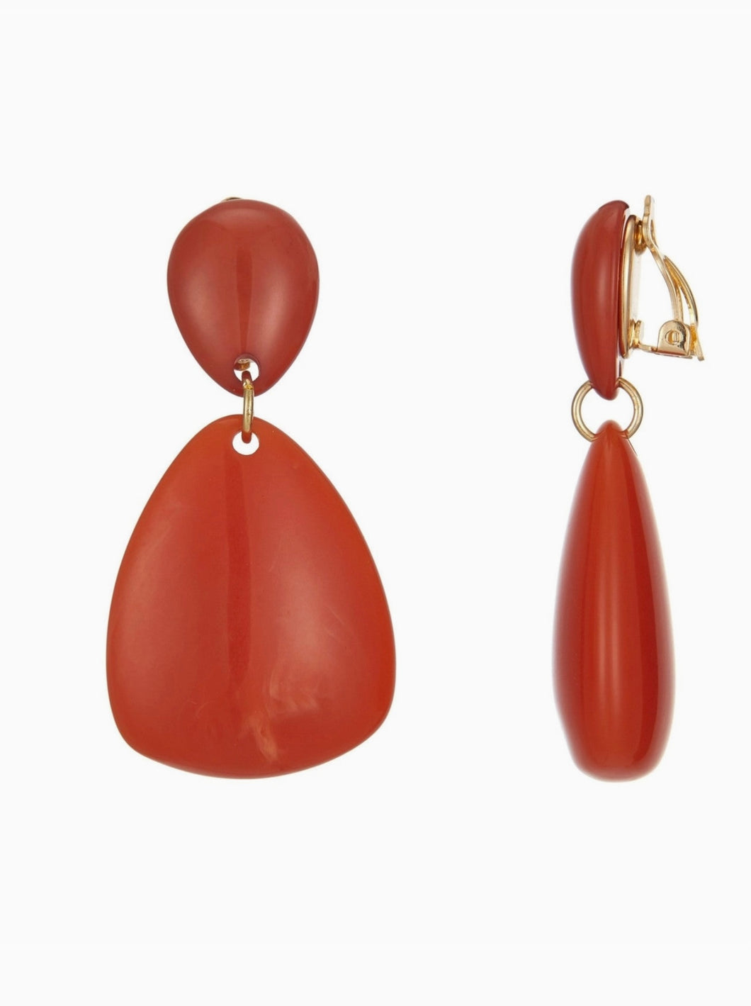 Clip On Orange Resin Drop Earrings