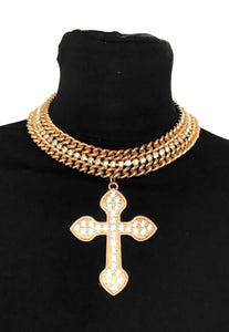Gold Diamanté Cross Choker. Ecklace