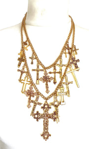 Gold Layered Cross Statement Necklace