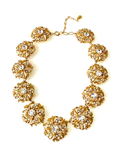 Vintage Gold Crystal Jewelled Statement Necklace