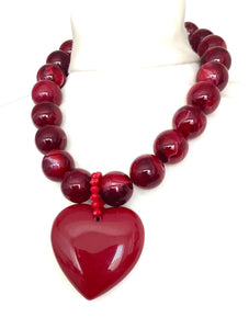 Burgundy Chunky Heart Necklace