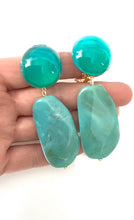 Load image into Gallery viewer, Clip On Aqua Acrylic Bead Earrings
