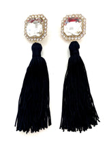 Load image into Gallery viewer, Crystal Jewelled Black Tassel Earrings
