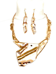 Gold Metallic Abstract Necklace and Earrings Set