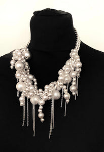 Chunky Matte Silver Bead Statement Necklace