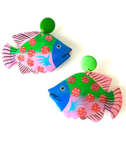Load image into Gallery viewer, Multi Coloured Wooden Tropical Fish Earrings

