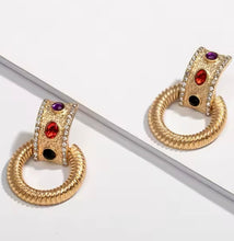 Load image into Gallery viewer, Jewelled Door Knocker Hoop Earrings
