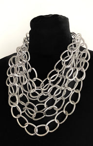 Chunky Silver Layered Chain Statement Necklace