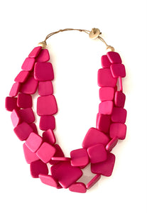 Cerise Pink Square Bead Necklace