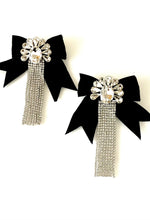 Load image into Gallery viewer, Silver Crystal Drop Bow Earrings
