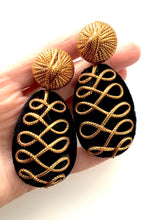 Load image into Gallery viewer, Black and Gold Brocade Earrings
