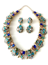 Load image into Gallery viewer, Turquoise Crystal Jewelled Necklace and Earrings Set
