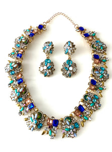 Turquoise Crystal Jewelled Necklace and Earrings Set