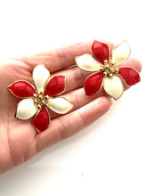Load image into Gallery viewer, Clip On Vintage Red and White Floral Earrings
