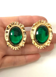 Clip On Green Jewelled Vintage Earrings