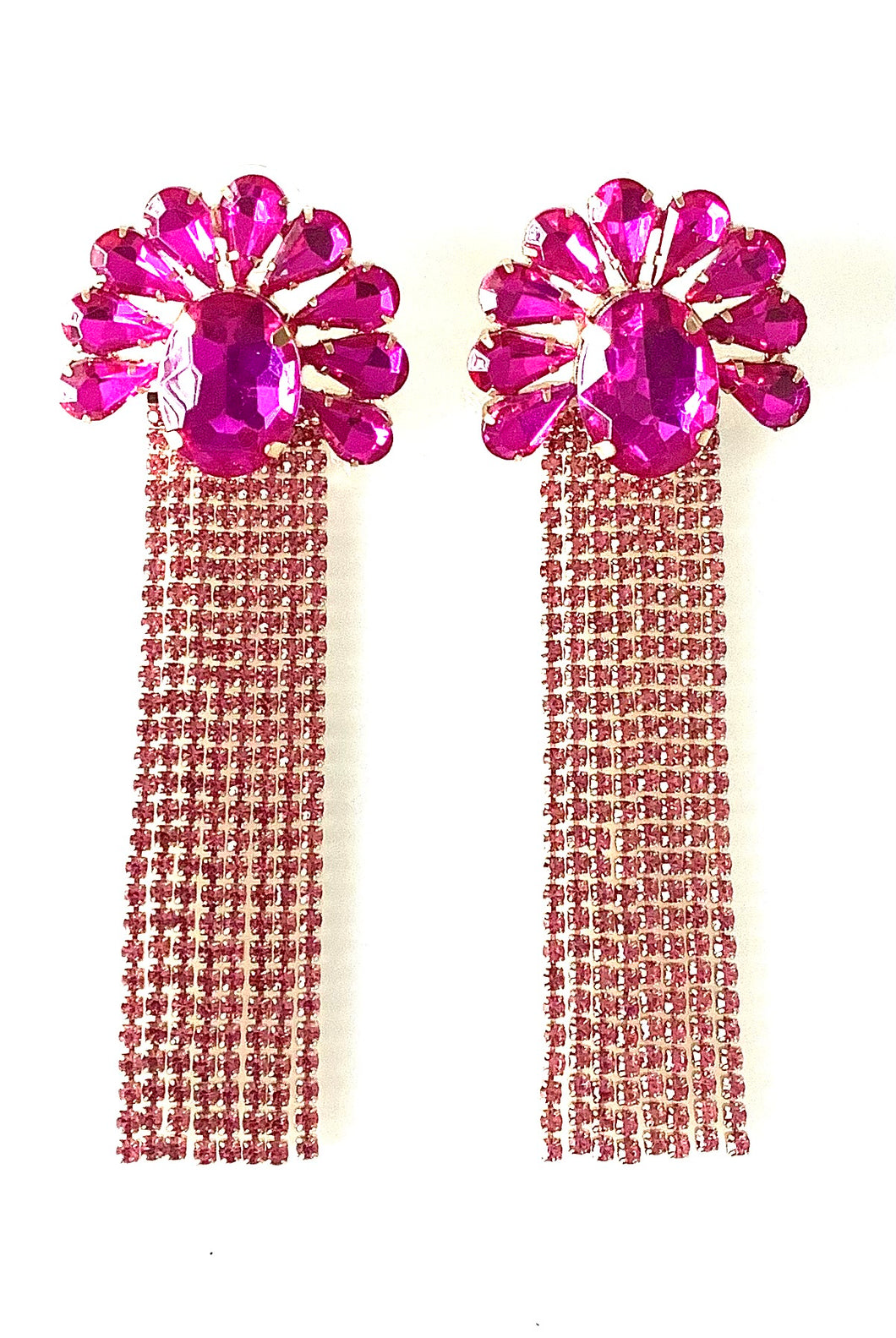 Pink Jewelled Tassel Earrings