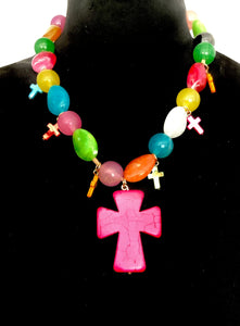Pink Boho across and Bead Necklace