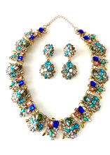 Load image into Gallery viewer, Turquoise Crystal Jewelled Necklace and Earrings Set
