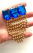Load image into Gallery viewer, Vintage Blue and Gold Jewelled Brooch
