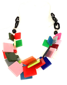 Multi-Coloured Abstract Acrylic Statement Necklace