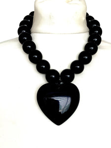 Chunky Black Acrylic Heart Necklace