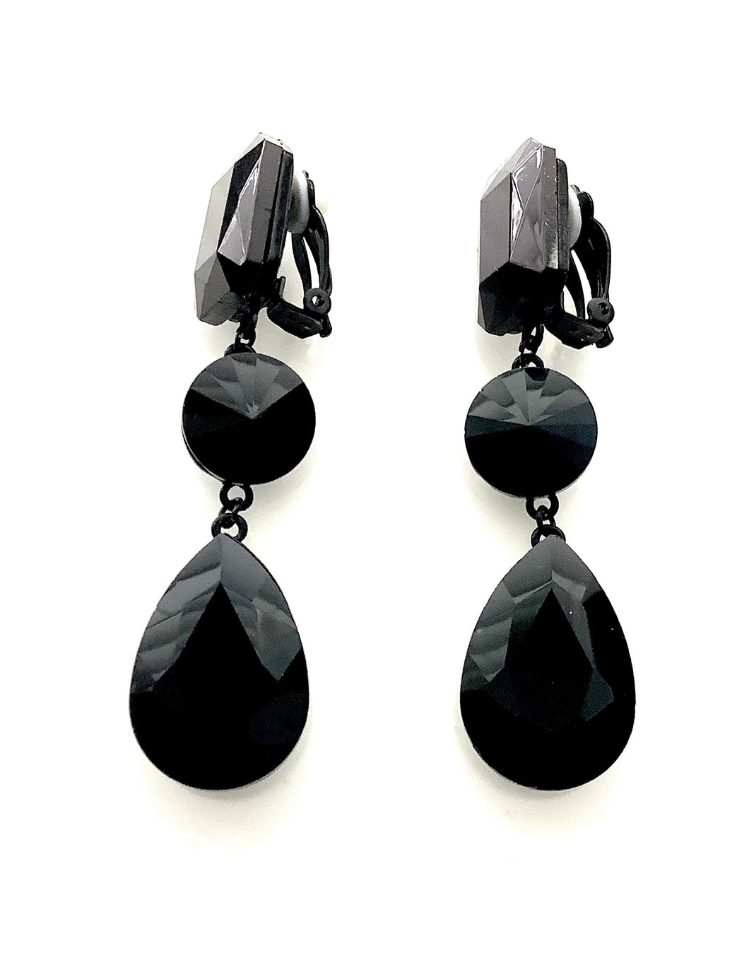 Clip On Black Teardrop Earrings