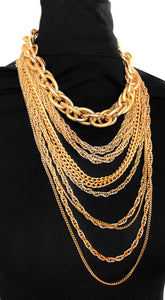 Chunky Gold Layered Waterfall Statement Necklace