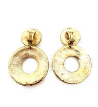 Load image into Gallery viewer, Clip On  Vintage Gold Ornate Hoop Earrings

