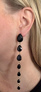 Long Black Tiered Jewel Earrings