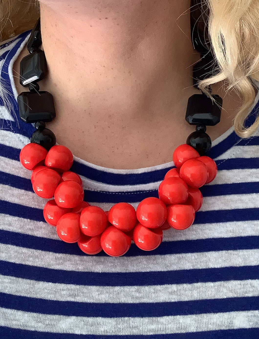 Red Bead Statement Necklace