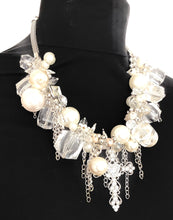 Load image into Gallery viewer, Silver Cross and Pearl Chunky Charm Necklace
