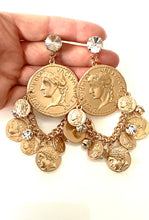 Load image into Gallery viewer, Gold Coin and Chain Statement Earrings
