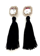 Load image into Gallery viewer, Crystal Jewelled Black Tassel Earrings
