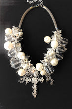 Load image into Gallery viewer, Silver Cross and Pearl Chunky Charm Necklace
