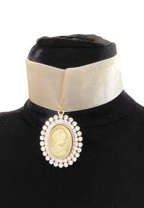 Cream Velvet Cameo Bridgerton Style Choker Necklace