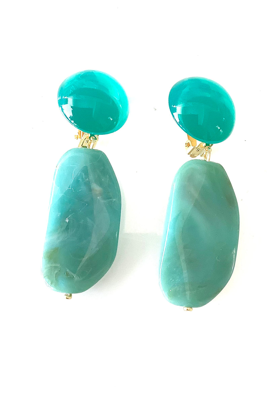 Clip On Aqua Acrylic Bead Earrings