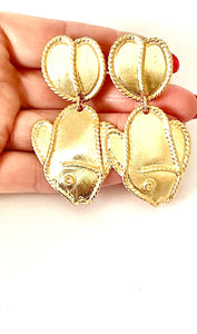 Clip On Vintage Gold Fish Statement Earrings