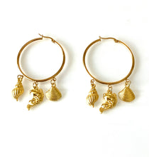 Load image into Gallery viewer, Gold Sea Charm Hoop Earrings
