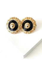 Load image into Gallery viewer, Clip On Vintage Black and Gold Dome Earrings
