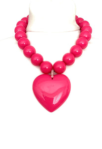 Chunky Pink Acrylic Heart Necklace