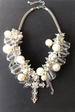 Load image into Gallery viewer, Silver Cross and Pearl Chunky Charm Necklace
