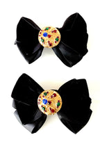 Load image into Gallery viewer, Vintage Jewelled Black Velvet Shoe Bows
