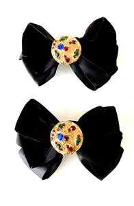 Vintage Jewelled Black Velvet Shoe Bows