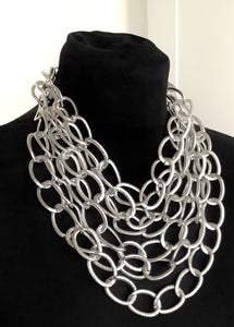 Chunky Silver Layered Chain Statement Necklace