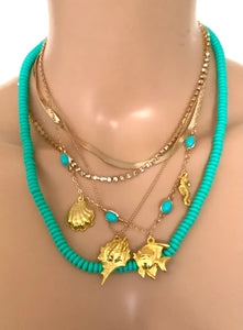 Layered Turquoise and Gold Sea Charm Necklace
