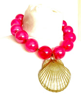 Load image into Gallery viewer, Chunky Pink Bead and Gold Shell Necklace
